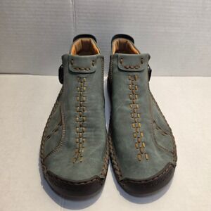 Fashion Sport Leather Hand Stitched Blue Ankle Boots Men 41 Zip 818-41